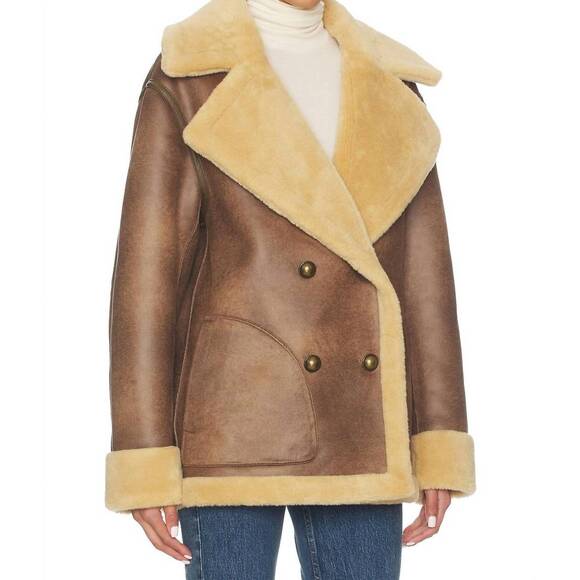 NEW FREE PEOPLE mari reversible coat in tan cream combo - Picture 5 of 6